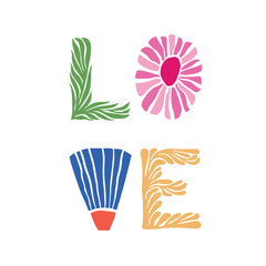 Love - floral lettering design. Vector illustration.