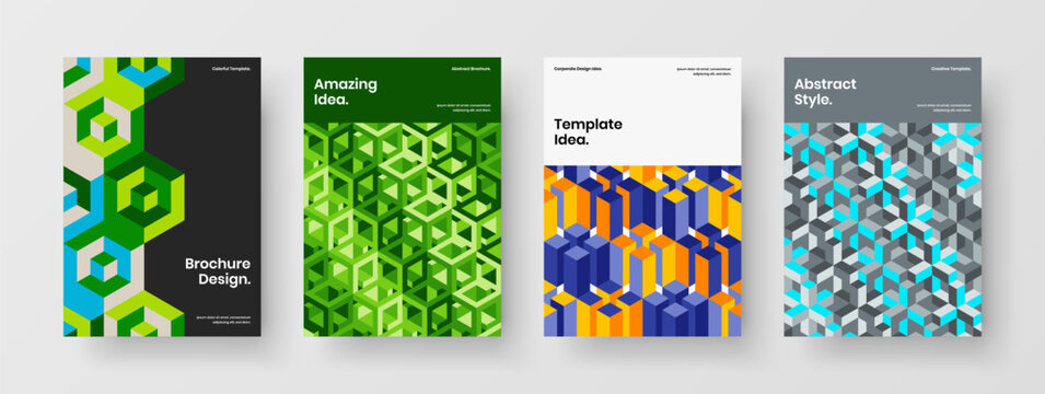 Fresh book cover vector design template collection. Trendy geometric tiles postcard concept set.