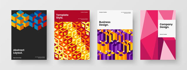 Multicolored corporate identity design vector concept bundle. Modern geometric shapes magazine cover layout composition.