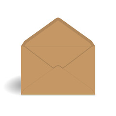 Kraft paper opened envelope mockup template. Isolated on white background with shadow. Ready to use for your design or business. Vector illustration.