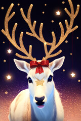 Fototapeta premium Reindeer Lama Glitter Christmas Card