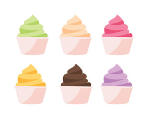 Different flavored ice creams icon in a bowl on isolated white background. Vector illustration cartoon flat style.