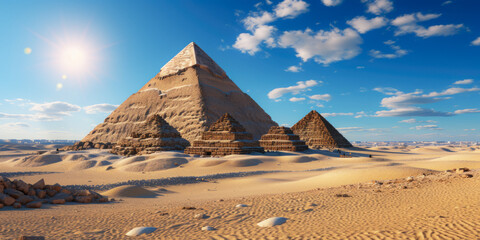 Egyptian Pyramids On The Background Of The Desert Sands Created With The Help Of Artificial...