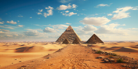 Egyptian Pyramids On The Background Of The Desert Sands Created With The Help Of Artificial...