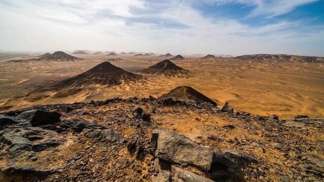 Timelapse of a cloudy day in the Black Desert, Egypt.