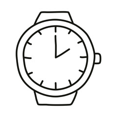 Doodle watch clock watch icon hand drawn with thin line in minimalistic style. Png clipart isolated on transparent background
