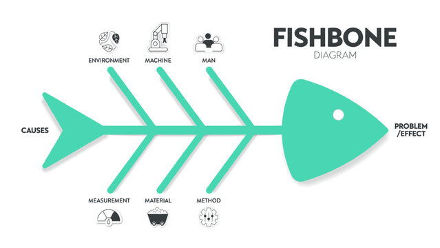 The vector featured a fish skeleton.  A template is a tool to analyze and brainstorm the root causes of an effect and solution. A fishbone diagram presentation is a cause-and-effect Ishikawa diagram.