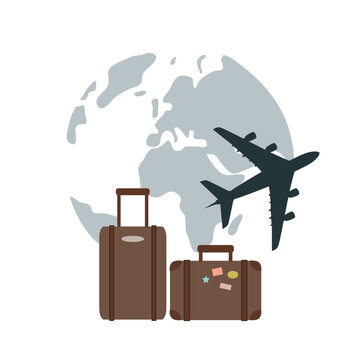 plane flying around the globe with suitcase travel concept vector illustration EPS10