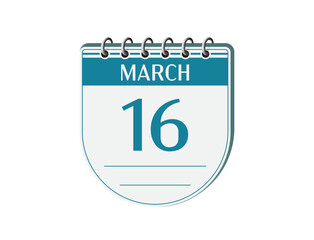 16 march retro events calendar page vector. Old style notebook calendar, date appointment, schedule, business planner, event reminder illustration. Abstract three dimensional vintage style calendar. 