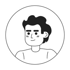 Young guy brunette monochrome flat linear character head. Man looks away. Editable outline hand drawn human face icon. 2D cartoon spot vector avatar illustration for animation