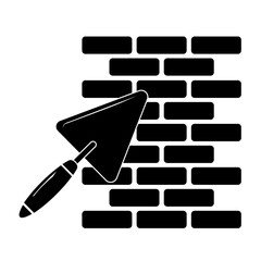 Brick wall and trowel icon in trendy design style