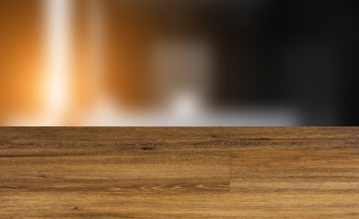 Scandinavian bathroom, classic  vintage interior design. 3D rendering.. Sunset., Background with empty wooden table. Flooring.