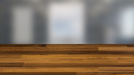 Modern Bathroom Interior Design. 3D rendering., Background with empty wooden table. Flooring.