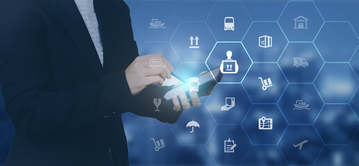 Logistic management concept. The complex process of planning, organizing and controlling resources to meet the needs of customers. The efficient flow and storage of goods, services.	
