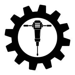 Simple illustration of mining hammer drill in gear icon