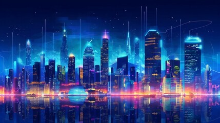 Fototapeta na wymiar smart city at night application development concept