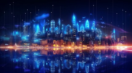 Obraz na płótnie Canvas smart city at night application development concept