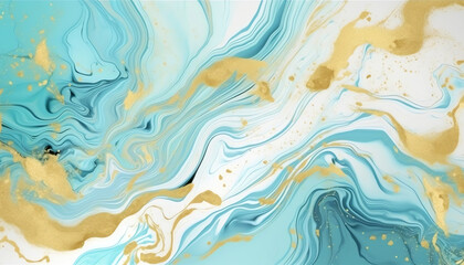 Abstract art liquid marble painting alcohol ink blue and gold wave pattern background, for design and wallpaper