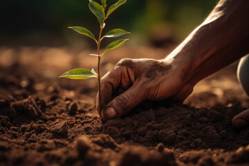 close-up of hands planting tree - AI Generated