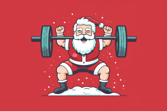 cute sporty santa claus with barbell illustration Generative AI