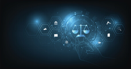 Internet law on a Dark Blue background. Cyber Law as digital legal services Labor law, Lawyer.	 - obrazy, fototapety, plakaty