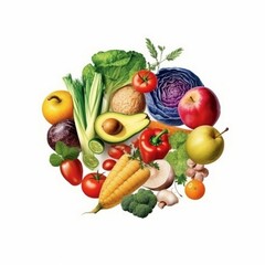 Fototapeta na wymiar Various Vegetables And Healthy Food In Circle On White background