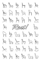 Set of modern design chairs. Vector sketch. Interior design.