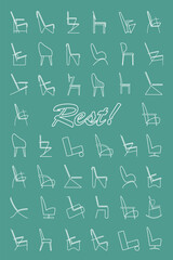 Set of modern design chairs. Vector sketch. Interior design. Pattern