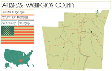 Large and detailed map of Washington County in Arkansas, USA.