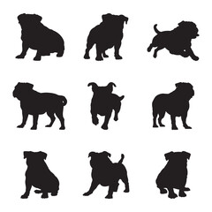 Bulldog silhouette set - isolated vector images of wild animals