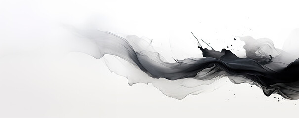 Chinese ink painting black and white abstract background, copy space, calm and elegant, zen, Asian calligraphy wallpaper.