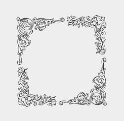 Hand drawn vector abstract outline,graphic,line art vintage baroque ornament floral frame in minimalistic modern style.Baroque floral vintage outline design concept.Vector antique frame isolated.