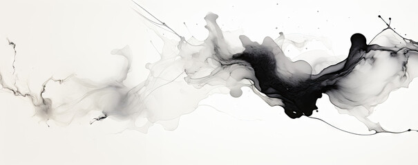 Chinese ink painting black and white abstract background, copy space, calm and elegant, zen, Asian calligraphy wallpaper.