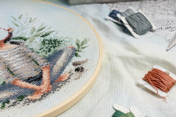 cross-stitch embroidery - obrazy, fototapety, plakaty