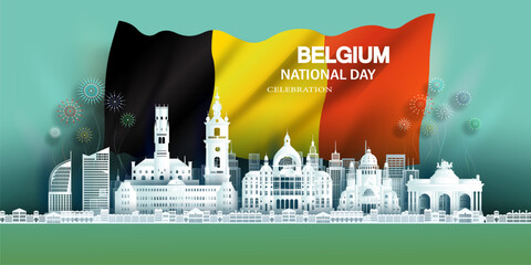 Anniversary celebration independence Belgium day and travel landmarks Brussel city.