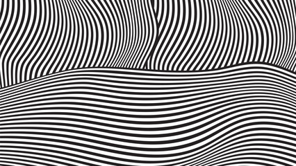 Optical illusion lines background. Abstract 3d black and white wave. Conceptual design of optical illusion vector.