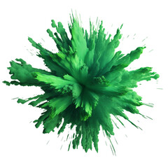 Gorgeous green paint burst vibrant colors. isolated object, transparent background