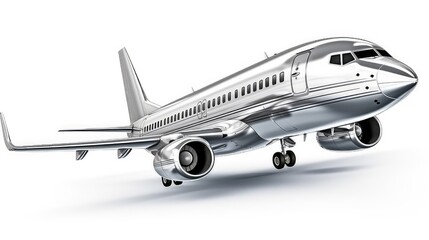 Silver private jet photo realistic illustration - Generative AI.