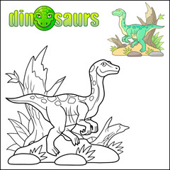 cartoon prehistoric dinosaur gallimimus coloring book - 622255967