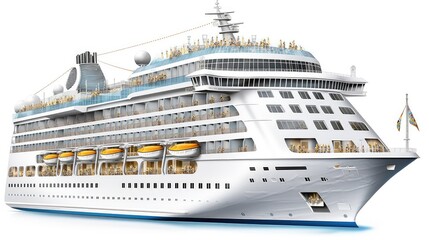 White cruise ship photo realistic illustration - Generative AI.