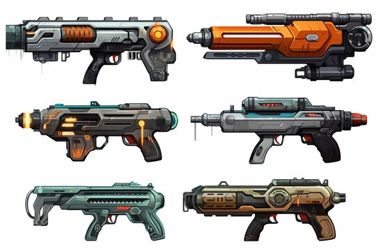 Collection of Future Weapons Isolated on White Background. Generative ai
