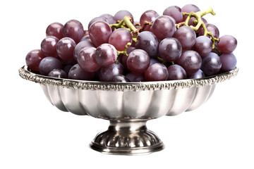 Grapes in a silver fruit bowl. isolated object, transparent background