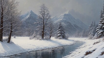 Winter landscape, generative AI