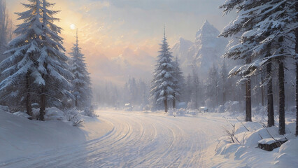Fototapeta premium Winter landscape, generative AI