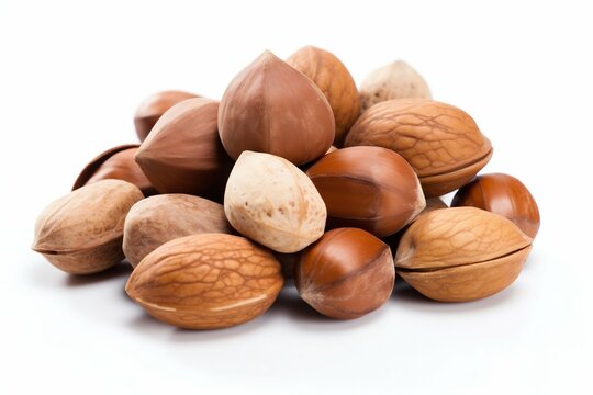 Group of Nuts Isolated on White Background. Generative ai