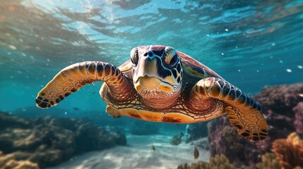 Fototapeta na wymiar turtle life underwater sea world, Generative AI