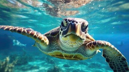 Fototapeta premium turtle life underwater sea world, Generative AI