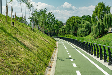 Fototapeta na wymiar New cyclist paths built in the modern city for ecological bicycle transport, Sibiu, Romania