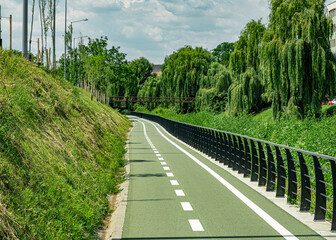 New cyclist paths built in the modern city for ecological bicycle transport, Sibiu, Romania