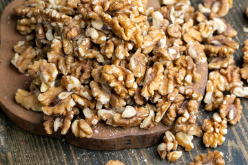 Walnut kernel on the kitchen table during cooking